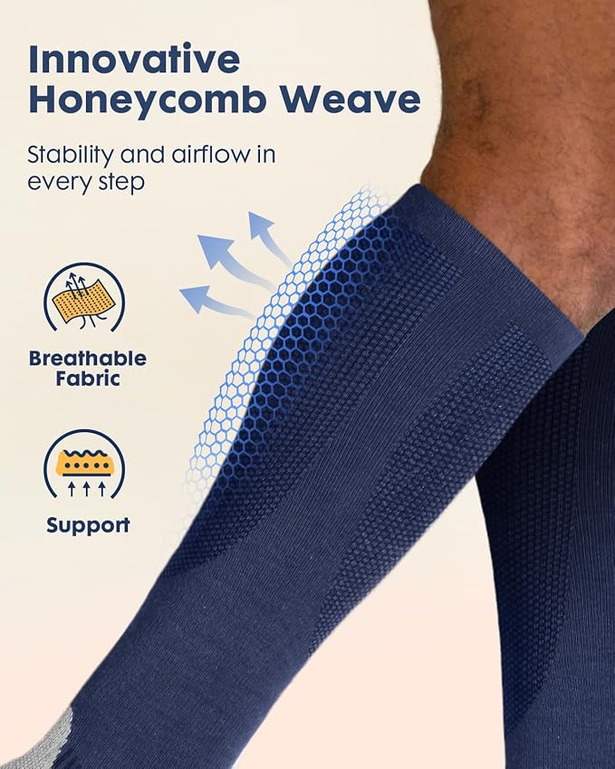 Comfortable Cotton Compression Socks | 20-30mmHg Ankle Arch Support Socks, Breathable Extra Cushion for Flying Travel Nurse, Graduated Support for Women Men - Image 4