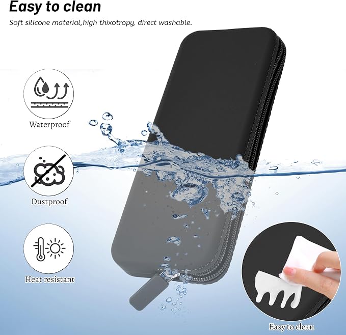 Travel Makeup Brush Holder, Silicone Makeup Brush Bag with Zipper Closure, Makeup Brushes Organizer Case Washable Makeup Pouch Holder Case for Daily, Work, Essentials（Black） - Image 4