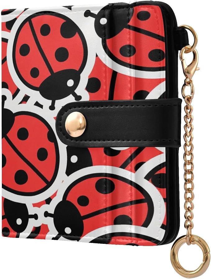 Red Ladybug Sticker Women's Wallets RFID Blocking,Credit Card Holder Bifold Wallet,Slim Card Cases,PU Leather Travel Wallet for men Girls by visesunny