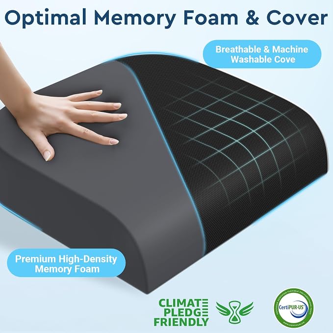 Seat Cushion, Memory Foam Office Chair Cushion, Black, Large | Office Desk Accessories, Butt Pillow for Long Sitting Sciatica, Coccyx, Tailbone, Hip Pain Relief - for Home, Car, Airplane - Image 3