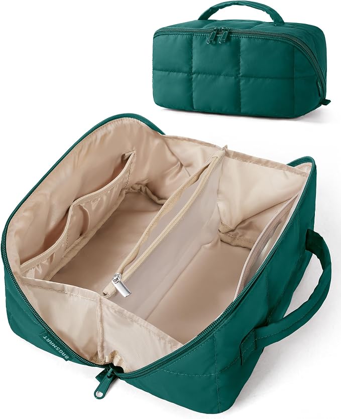BAGSMART Quick-Access Makeup Bag, Water-Resistant Travel Toiletry Organizer | Grab and go opens flat for instant access to all makeup roomy lightweight water-resistant dual zippers for travel by BAGSMART