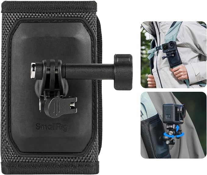 SMALLRIG Backpack Strap Mount, Hook and Loop Fastener Mount with Ball Head | Adapter Base for DJI Osmo Nano/Action 6/5 Pro/4, for Insta360 X5/4/3/Ace Pro 2/Go Ultra, for GoPro 13/12/11, for AKASO - 5721 by SmallRig