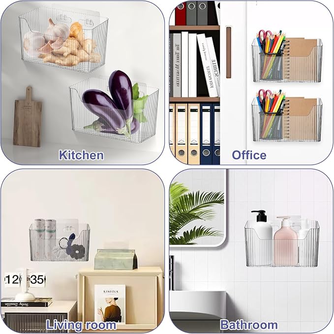 4 PCS Adhesive Cabinet Door Organizer, 2 Size Wall Mounted Inside Cabinet Storage Caddy, Under Sink Door Storage Shelf for Kitchen Bathroom Office - Image 5