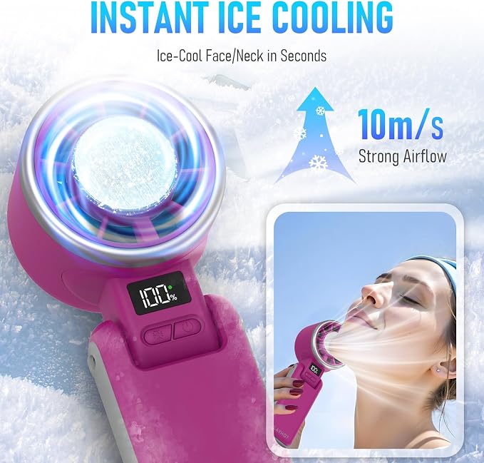 PlayHot Portable Handheld Cooling Fan, Travel Essentials, Gifts for Women | Instant Cooling, 10m/s Airflow, 5-Speed, 10H Max, USB-C Rechargeable, LED Display, 3-in-1 Foldable for Cruise, Beach Vacation - Image 2