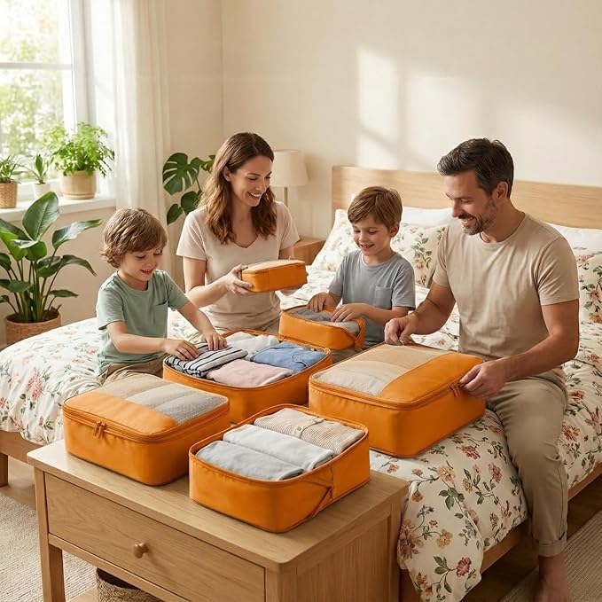 4 Piece Compression Packing Cubes for 3–7 Day Travel, Space Saving Travel Organizers with Breathable Mesh, Double-Zipper Packing Cubes for Carry-On & Suitcases (Orange) - Image 7
