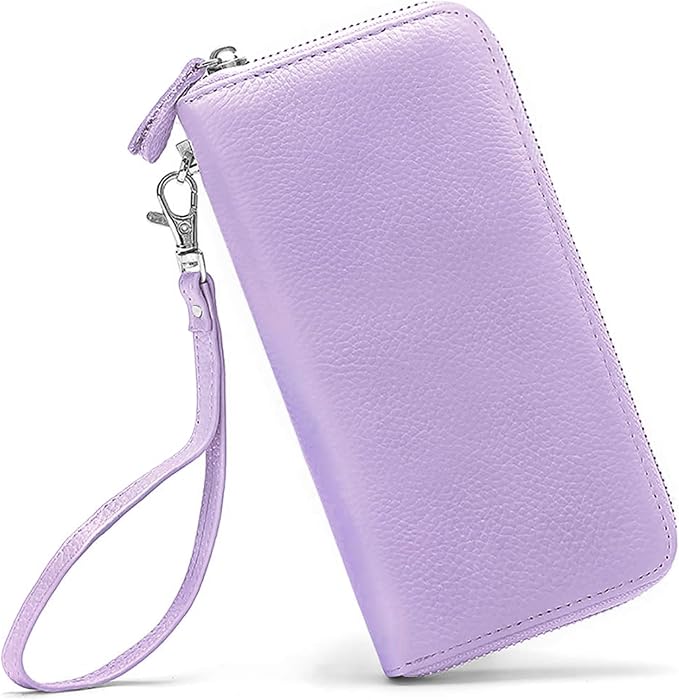 Moflycom Womens Wallet RFID Blocking Genuine Leather Zip Around Wallet Clutch Wristlet Travel Long Purse for Women by Moflycom