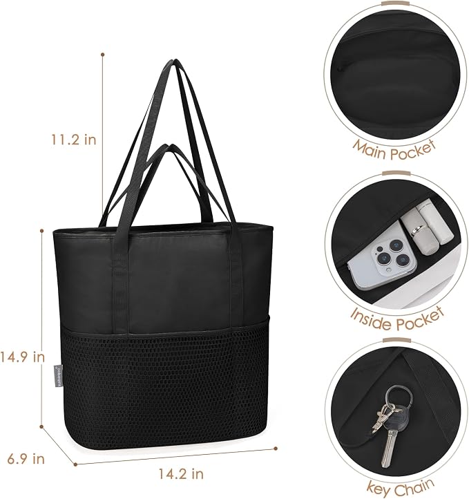 KABAQOO Large Beach Bag Waterproof Sandproof Tote Bag for Women with Zipper & Mesh Pockets for Pool Swim Travel Everyday | waterproof - Image 5
