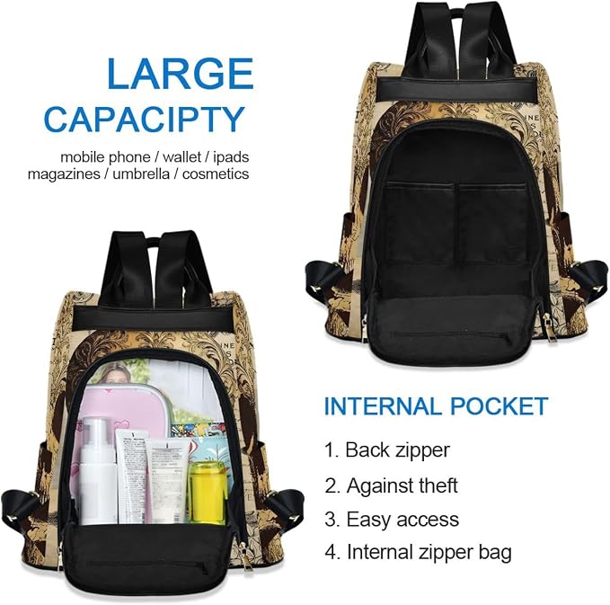 ALAZA Skull Floral Tatto Halloween Backpack Purse for Women Anti Theft Fashion Back Pack Shoulder Bag - Image 5