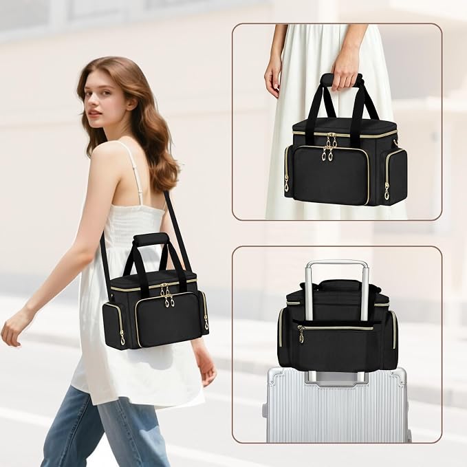 GDNasist Large Makeup Bag, Portable Travel Makeup Bag Organizer | Cosmetic Travel Bag for Women Girls with Removable Shoulder Strap & Detachable Dividers, Toiletry Bag for Makeup Black - Image 7