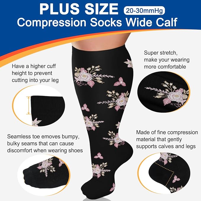 Diu Life Plus Size Compression Socks for Women & Men 15-20 mmhg Extra Wide Calf Knee High Support Socks for Circulation - Image 2