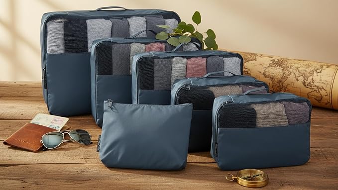 6 Set Travel Packing Cubes, Water-Repellent Nylon Luggage Organizer Bags for Suitcase, Carry-on, Home Storage, Lightweight and Durable (6, Blue, Sollid) - Image 7