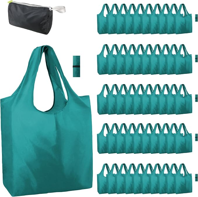 BeeGreen Marrs Reusable Grocery Bags Wholesale Green Reusable Kitchen Bags Bulk Foldable-Machine Washable with Zipper Storage Pouch 50 Packs by BeeGreen