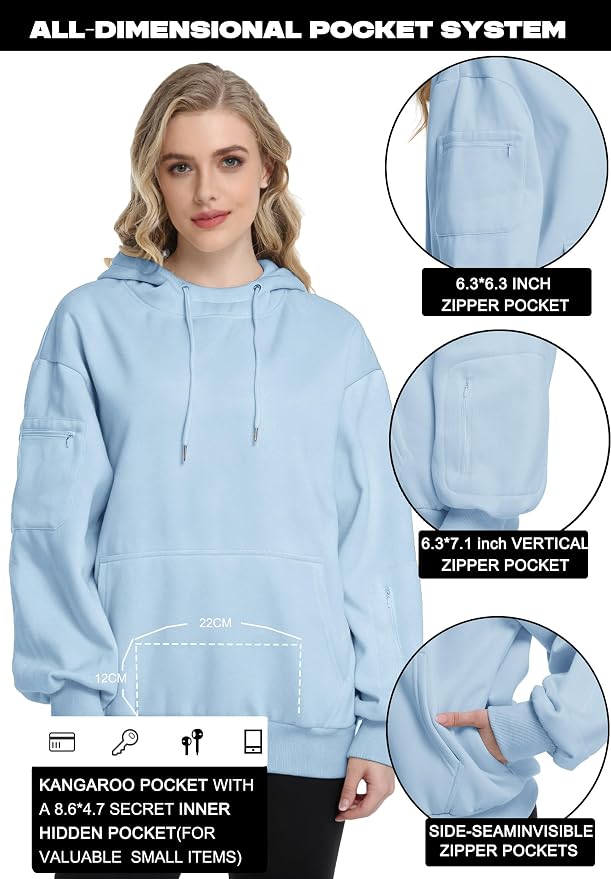 Unisex Travel Hoodie with Eyemask Fleece Sweatshirt Fall Winter | Airplane Hoodie with Multi Pockets & Eye mask Womens Sweatshirts Comfort Pullover Fleece Sweaters Fashion Tops for Couples - Image 3