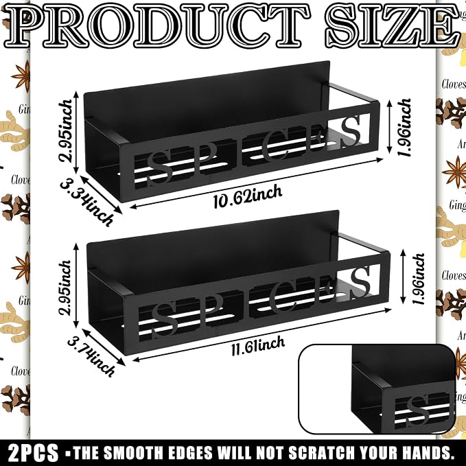 Beeveer 2 Pcs Magnetic Spice Rack for Refrigerator, Black Spices | Magnetic Design, No Drilling, Farmhouse Kitchen Decor Home Accessories, 2 Sizes Metal Storage Shelf for Fridge Spices - Image 4