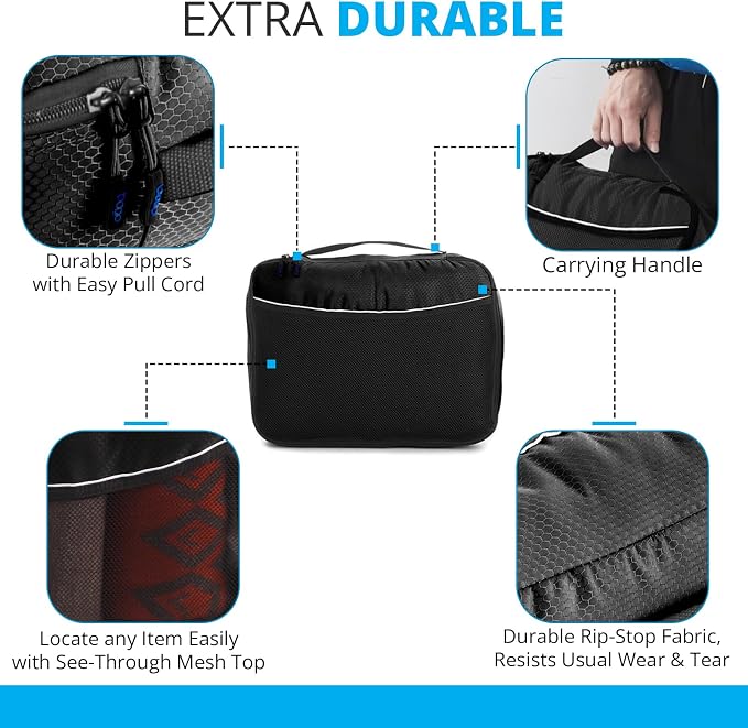 bago 8 Pcs Packing Cubes for Travel - 5 Travel Packing Cubes for Suitcases with 3 ZipLock Bags, Luggage Organizer Bags to Get Maximum Storage, Save Time & Effort to Pack (Black) - Image 3