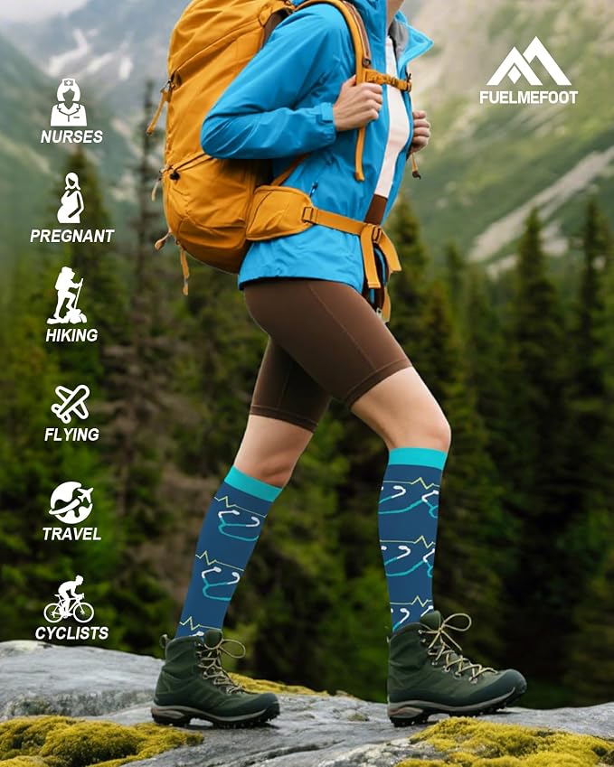 6 Pairs Compression Socks for Women & Men 15-20mmHg Knee High Socks | Graduated Compression Socks Supports Circulation, Ideal for Nurses Pregnancy, Travel, Flying, Running & Daily Wear - Image 7