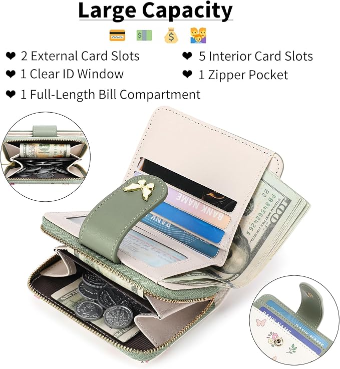 Small Wallet for Women Rfid Bifold Leather Card Holder Wallet With Zipper Pocket - Image 4