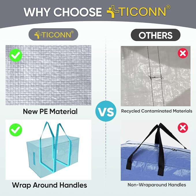 TICONN 8 Pack Extra Large Moving Bags Heavy Duty with Zippers & Carrying Handles, Durable Storage Bags Moving Boxes for Closet Organizers and Storage (8 Pack, Aqua) - Image 4