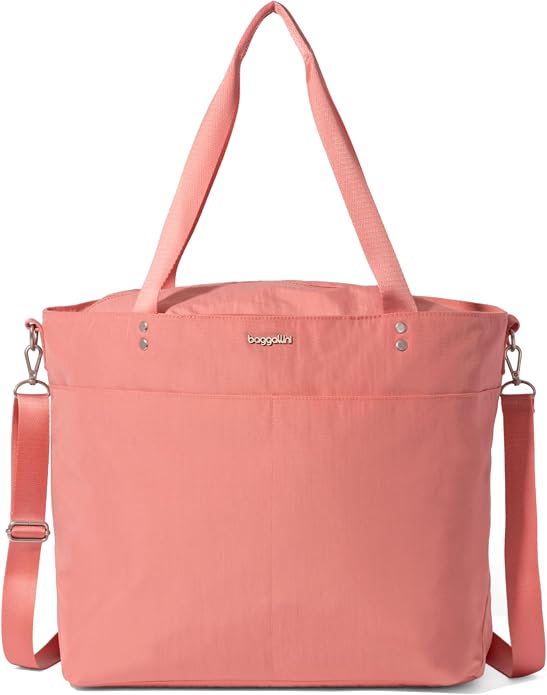 Baggallini Carryall Tote - Lightweight Nylon Zipper Top Weekender Travel Beach Bag w/Luggage Sleeve by baggallini