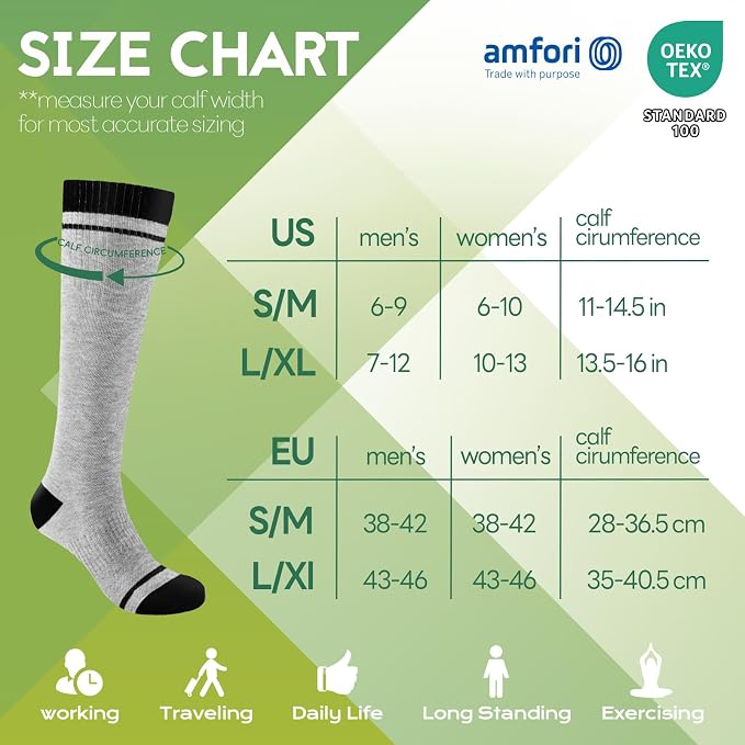SONORAN Bamboo Viscose Compression Socks for Women & Men (3 Pairs) 15-20 mmHg Knee High Support for Nurses, Travel, Pregnant - Image 6