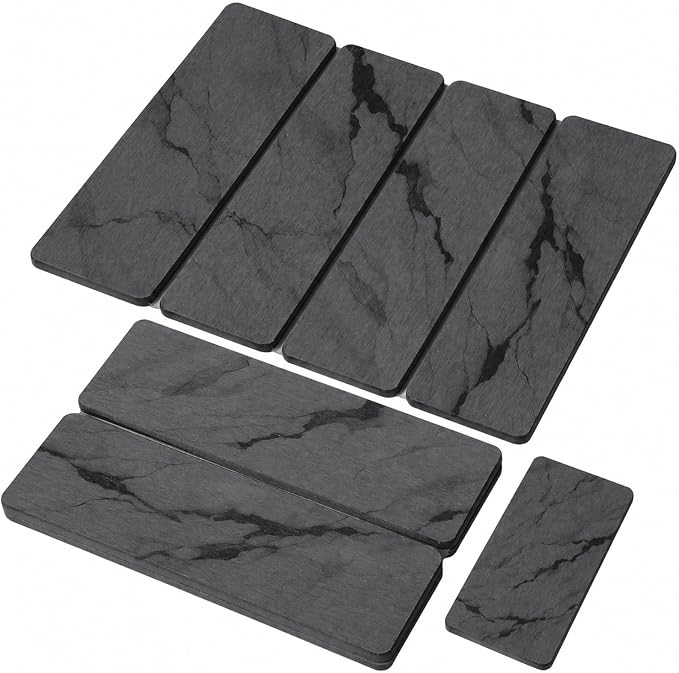 Small Stone Dish Drying Mat for Kitchen Counter, 2 PCS 16"×12" & 8"x4" Quick Dry Stone Mats, Foldable Water Absorbing Diatomite Drying Dish Pad for Countertop Bottles Utensils Cups(Dark Gray Ink) by linidcoudhome