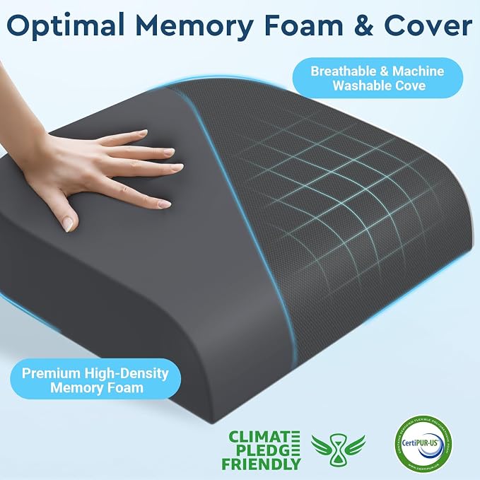 Seat Cushion, Memory Foam Office Chair Cushion, Gray, Large | Office Desk Accessories, Butt Pillow for Long Sitting Sciatica, Coccyx, Tailbone, Hip Pain Relief - for Home, Car, Airplane - Image 3