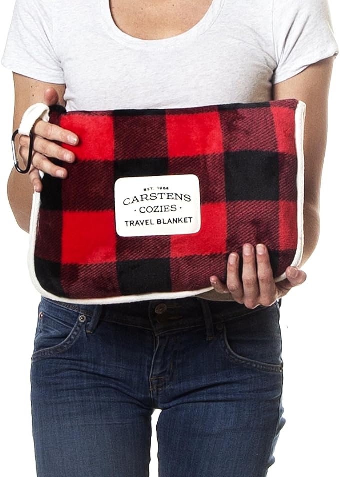 Carstens, Inc. Travel Blanket, Premium Compact 2-in-1 Airplane Blanket/Pillow, Red Buffalo Plaid - Image 4