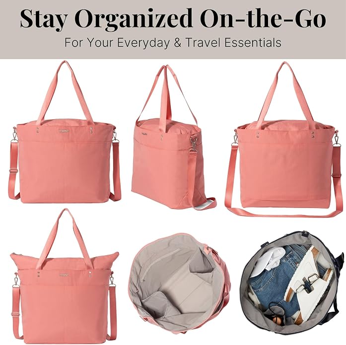 Baggallini Carryall Tote - Lightweight Nylon Zipper Top Weekender Travel Beach Bag w/Luggage Sleeve - Image 6