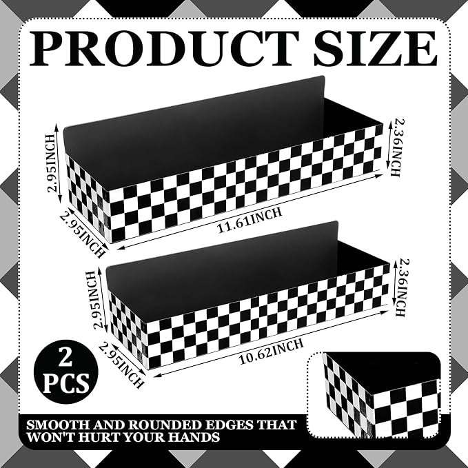 Beeveer 2 Pcs Magnetic Spice Rack for Refrigerator, Checkered | Black and White, Farmhouse Retro Kitchen Decor Accessories, 2 Sizes Metal Storage Shelf for Fridge Spices, No Drilling. - Image 2