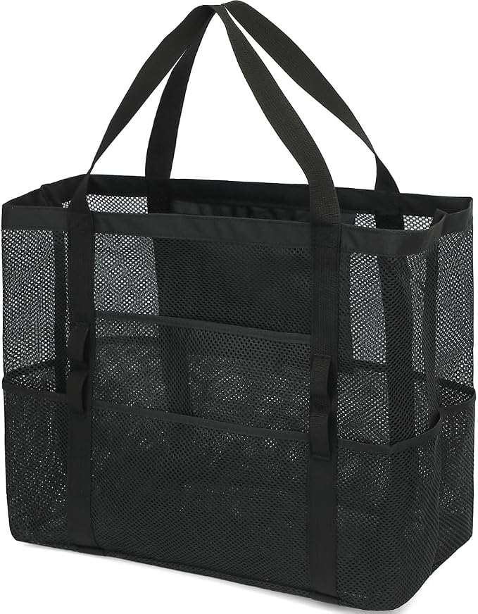 Fammart Mesh Beach Bag for Women, Large Beach Toy Pool Bag with Zipper Pocket, SandProof Cruise Essentials 2026 Family Travel by Fammart