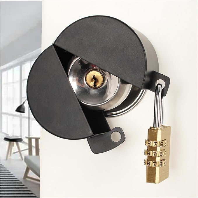 Door Knob with Lock,Without Drilling,Dementia Door Handle Lock，from Outside Prevents Turning of Door Knob and Access to Keyhole,for Apartment Evictions，Childproof (Black with Padlock) - Image 5