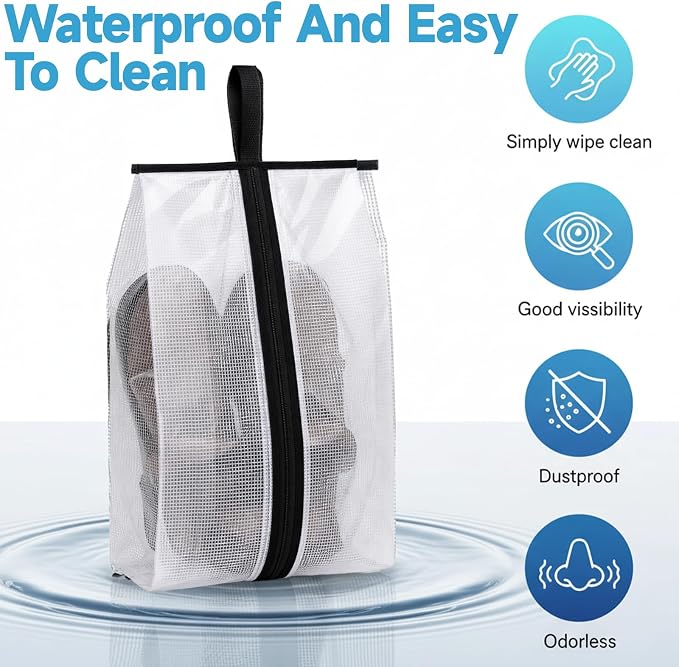 Shoe Bags for Travel, 4 PCS Large Travel Shoe Bag Clear Gym Shoes Bag with Zipper Waterproof Golf Shoes Dust Bags with Handle for Man and Women (Black & Gray) - Image 3