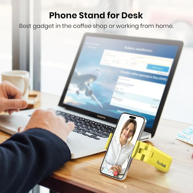Klearlook 4 in 1 Adjustable Phone Stand - 360 Rotation Handsfree Viewing, Foldable Travel Essentials, Accessory for Flight/Home/Office - Yellow - Image 4