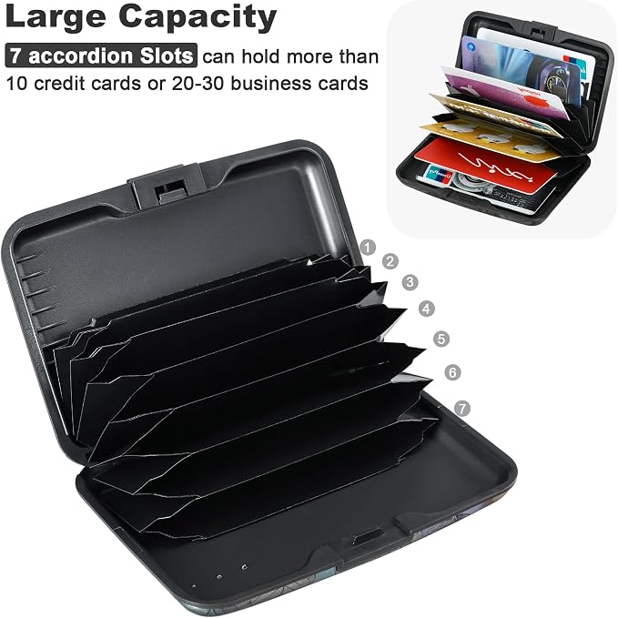 Mini RFID Aluminum Wallet Credit Cards Holder Business Card Case Metal ID Case for Men Women (Blue flower) - Image 5