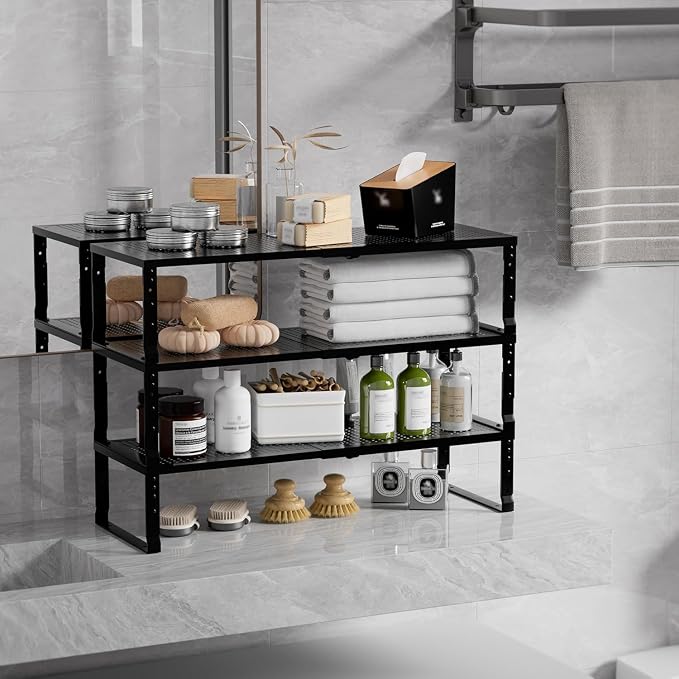 Expandable Spice Rack & Kitchen Cabinet Organizer - Stackable, Adjustable Shelves for Cabinets, Countertops, Cupboards & Pantries(1 Pack/Large/Black) - Image 5