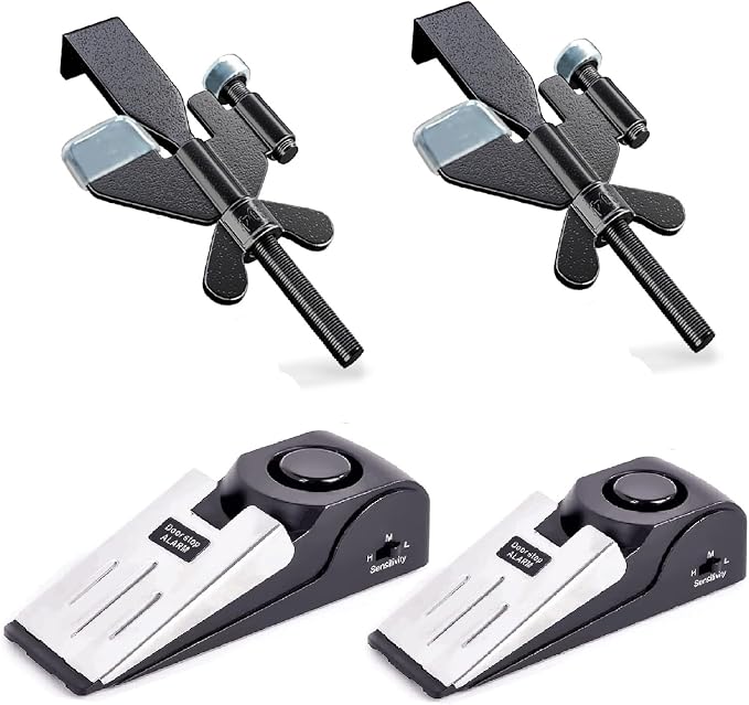 2 Pack Door Stop Alarm with Adjustable Portable Door Lock 120 dB Travel Door Stopper Door Wedge Alarm with 3 Levels Sensitivity for Hotel, Home, Apartment by MASJENBU