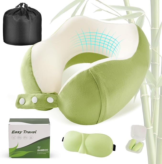 Cirorld Neck Pillow for Traveling, Travel Pillows for Airplanes,100% Pure Memory Foam Travel Neck Pillow, Adjustable Flight Pillow, Portable Plane Accessories with Eye Mask, Earplugs, Carry Bag by CIRORLD