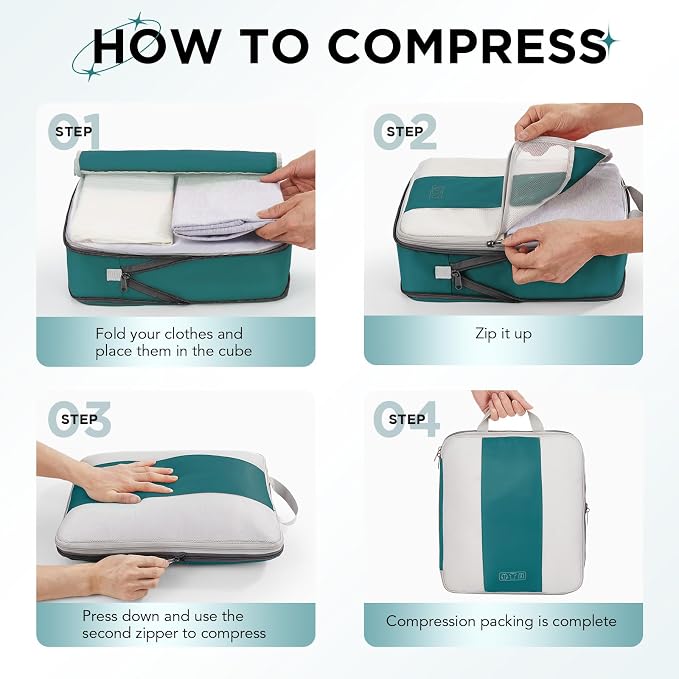 OlarHike 10 Set Compression Packing Cubes for Travel Essentials,Compressible Expandable Space Saver Bags for Organizing Clothes,Luggage Garment Bags with Over 1000 pcs Mesh Holes(Dark Blue Green) - Image 3