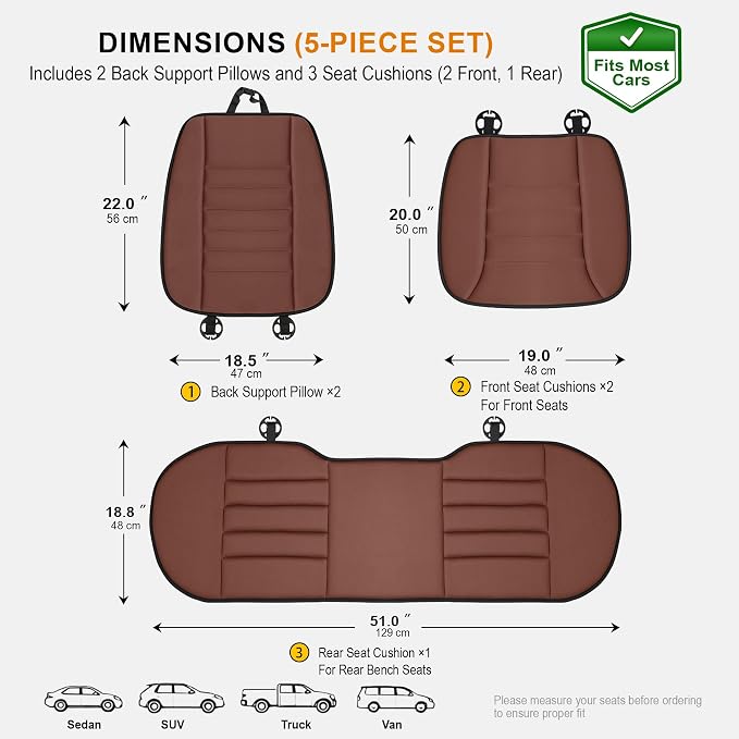 kingphenix 5-Piece Car Seat Cushion Set with Back Support | Memory Foam Car Cushion for Long Driving, Truck, Office Chair, Tailbone and Lower Back Support - Image 5