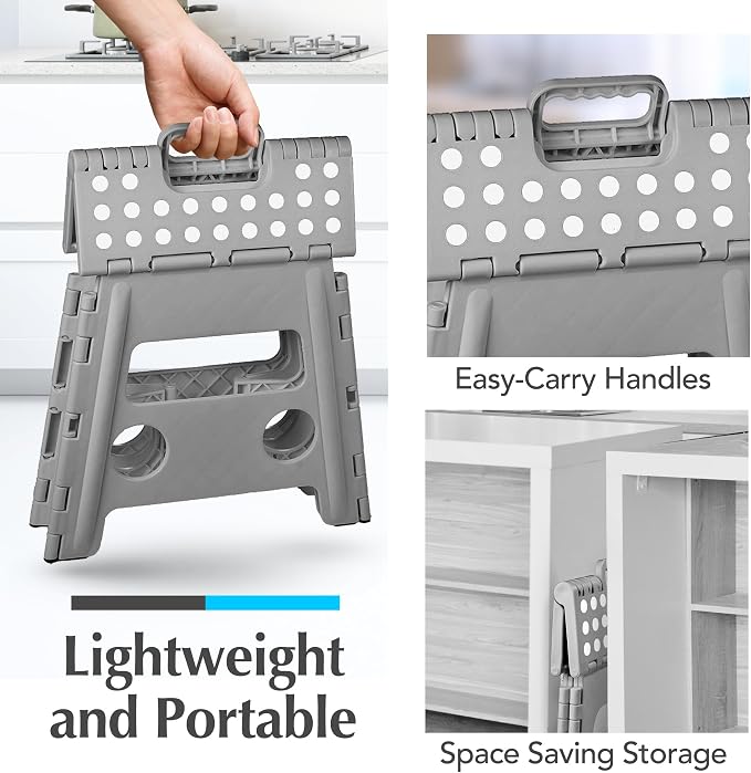 Handy Laundry Folding Step Stool 13 Inch, Grey, Non-Slip Holds 300 lbs | 13 Inch, Grey, Foldable Collapsible Step Stool, Non-Slip, Holds 300 lbs, Kitchen Bathroom Bedroom, Adults - Image 6
