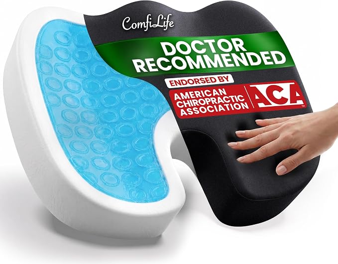 ComfiLife Doctor Recommended Seat Cushion - Premium Gel & Memory Foam Office Chair, Car Seat, Lifting Cushion - Chair Cushions for Back & Sciatica Relief - Seat Cushions for Office & Desk (Black) by ComfiLife