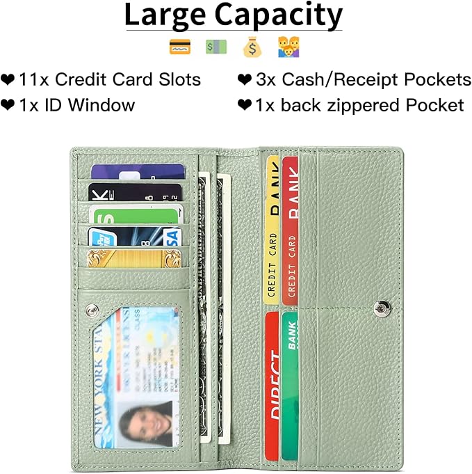 GOIACII Wallets for Women RFID Blocking Ultra Slim Leather Credit Card Holder Clutch - Image 2
