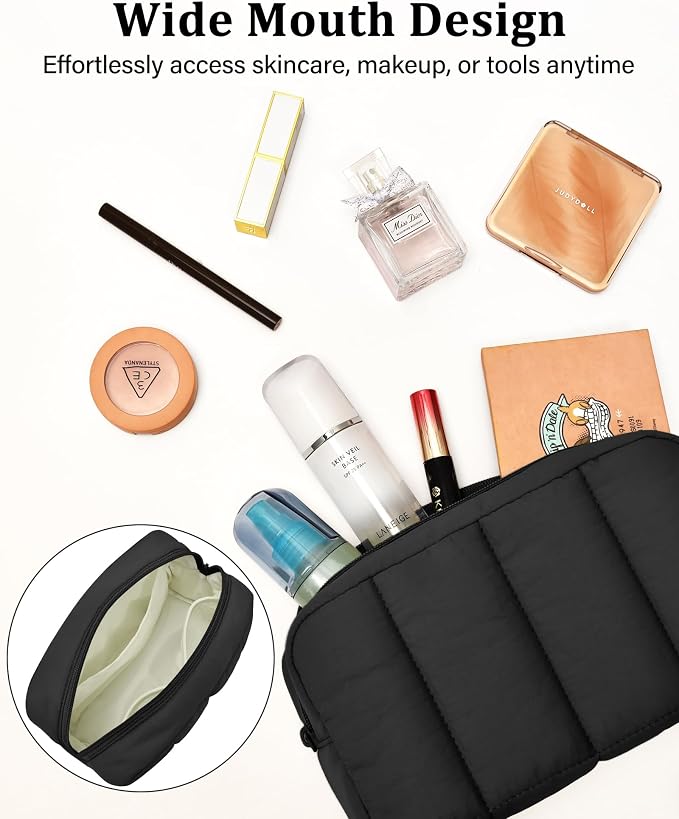 Makeup Bag Cosmetic Bag Travel Toiletry Bag for Women Puffy Padded Cosmetic Pouch Purse Wide-open Makeup Organizer Case Travel Essentials - Image 5