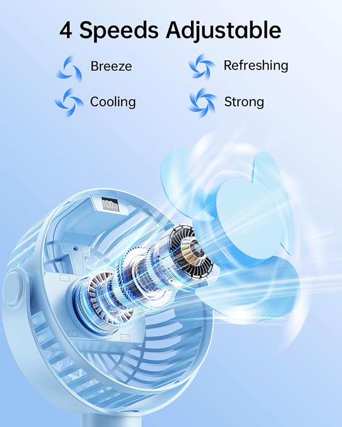 SWEETFULL Portable Stroller Fan with LED Display, 4 Speed Rechargeable Mini Clip On Fan,Built-in Non-Removable Rechargeable Battery，Sealed housing - Image 3