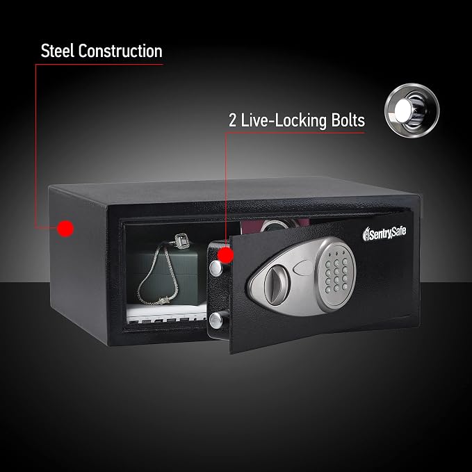 SentrySafe Shelf Safe with Digital Keypad Lock, Steel Safe with Interior Lining and Bolt Down Kit for Money, Jewelry, 0.78 Cubic Feet, 7.1 x 16.9 x 13.8 Inches, X075 - Image 4