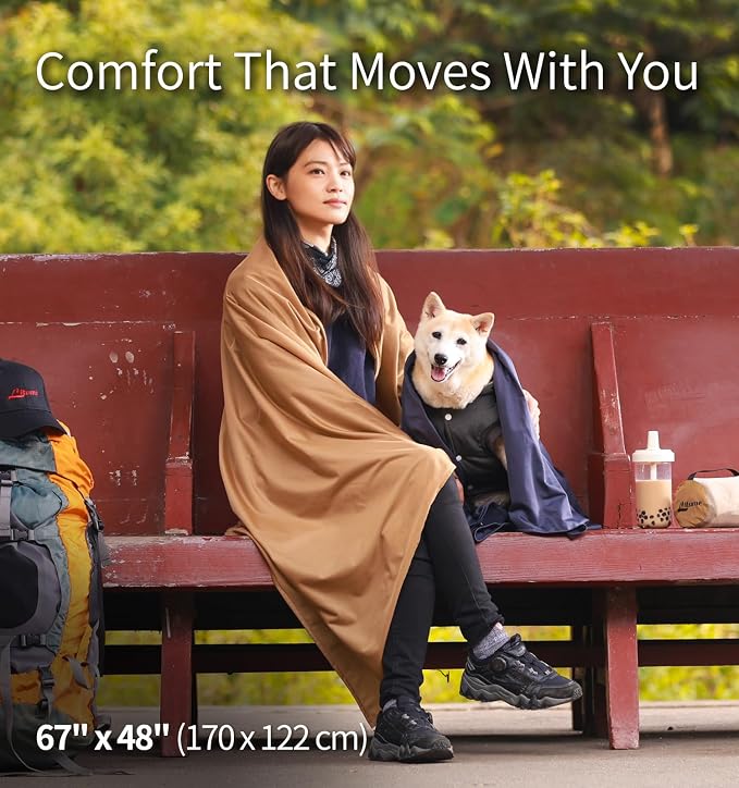 Travel Blanket Lightweight and Breathable, 67 x 48 in Soft Airplane Flight Blanket for Travelers, Foldable Camping Sheet with Stuff Sack for Train, Camp, backapcking, office, home(Creamy Brown) - Image 3