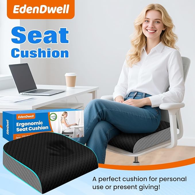 Seat Cushion, Office Chair Cushion, Chair Pad, Large, Black, X-Large | Memory Foam, Washable Cover, Non-slip Bottom, Portable Handle, for Office, Home and Car - Image 7