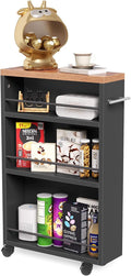 LITTLE TREE Slim Rolling Storage Cart, 3 Tier Snack Cart with Wheels for Kitchen, 6.3 Inch Wide Bathroom Organizer Shelves, Wooden Utility Cart for Laundry Room, Black by LITTLETREE