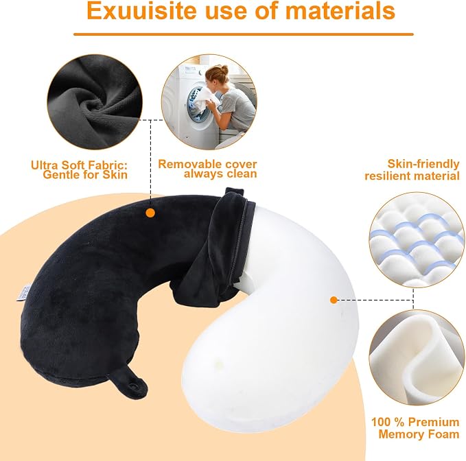 Travel Pillow,100% Pure Memory Foam U Shaped Neck Pillow,Super Lightweight Portable Headrest Great for Airplane, Car,Home,Office,Sleeping Rest (Black) - Image 4