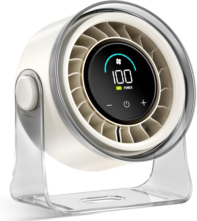 Portable Desk Fan,Quiet Fan for Bedroom,Portable Fan withTurbo Airflow,Fans with 100 Speeds Digital Display, 360° Tilt,Rechargeable Battery Powered Fan,Small Fan for Home, Office, Kitchen (White) by FRONTSUN